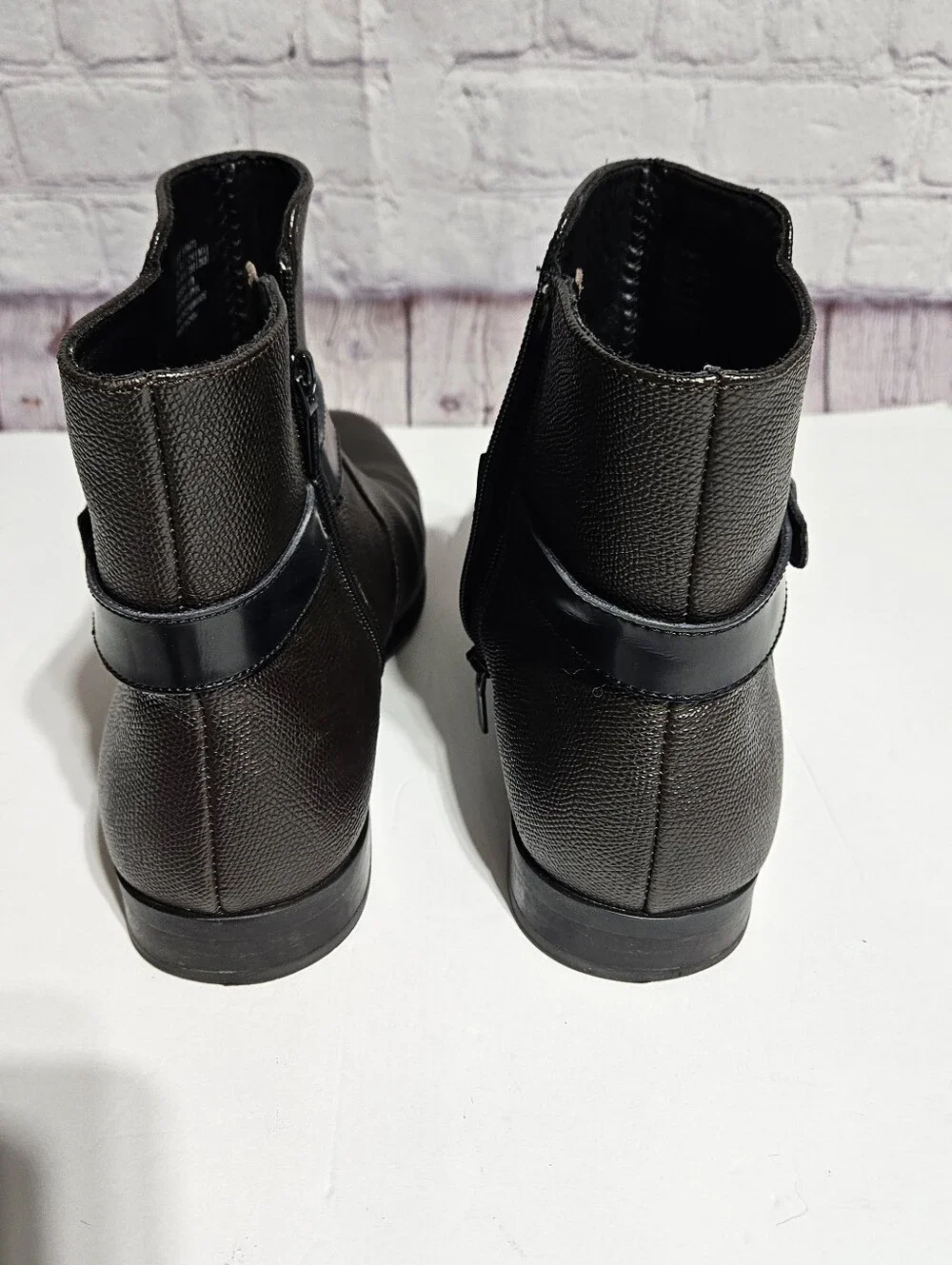 Calvin Klein Black Leather Ankle Boots with Buckle Strap